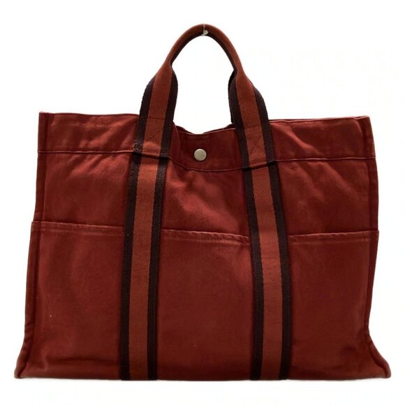 Auth HERMES Fourre Tout Tote PM - Red Canvas Tote Bag - Picture 3 of 11